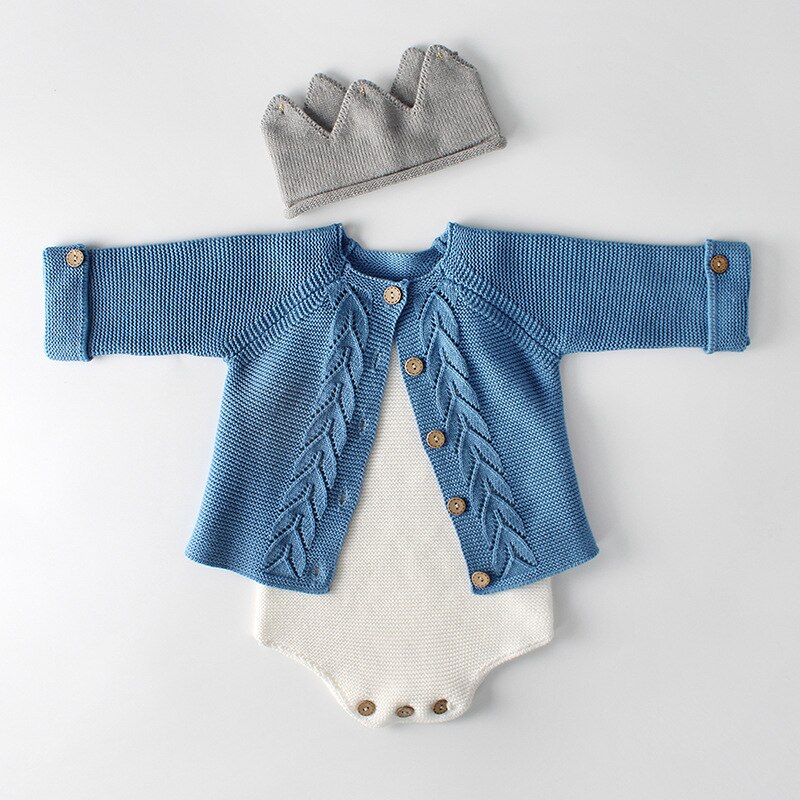 Baby knitted Romper Set Cardigan & Baby Jumpsuit