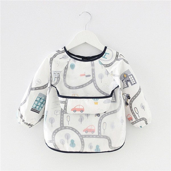 Long Sleeve Apron for Baby Self-Feeding and Mess-Free Drawing