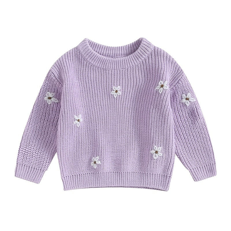 Long Sleeve Knitted Jumper with Flower Pattern