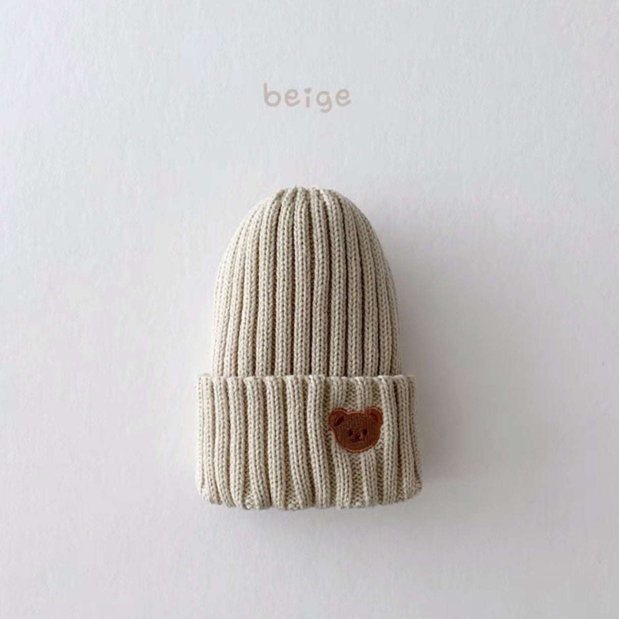 Baby Knit Hat Bear Head Embroidery