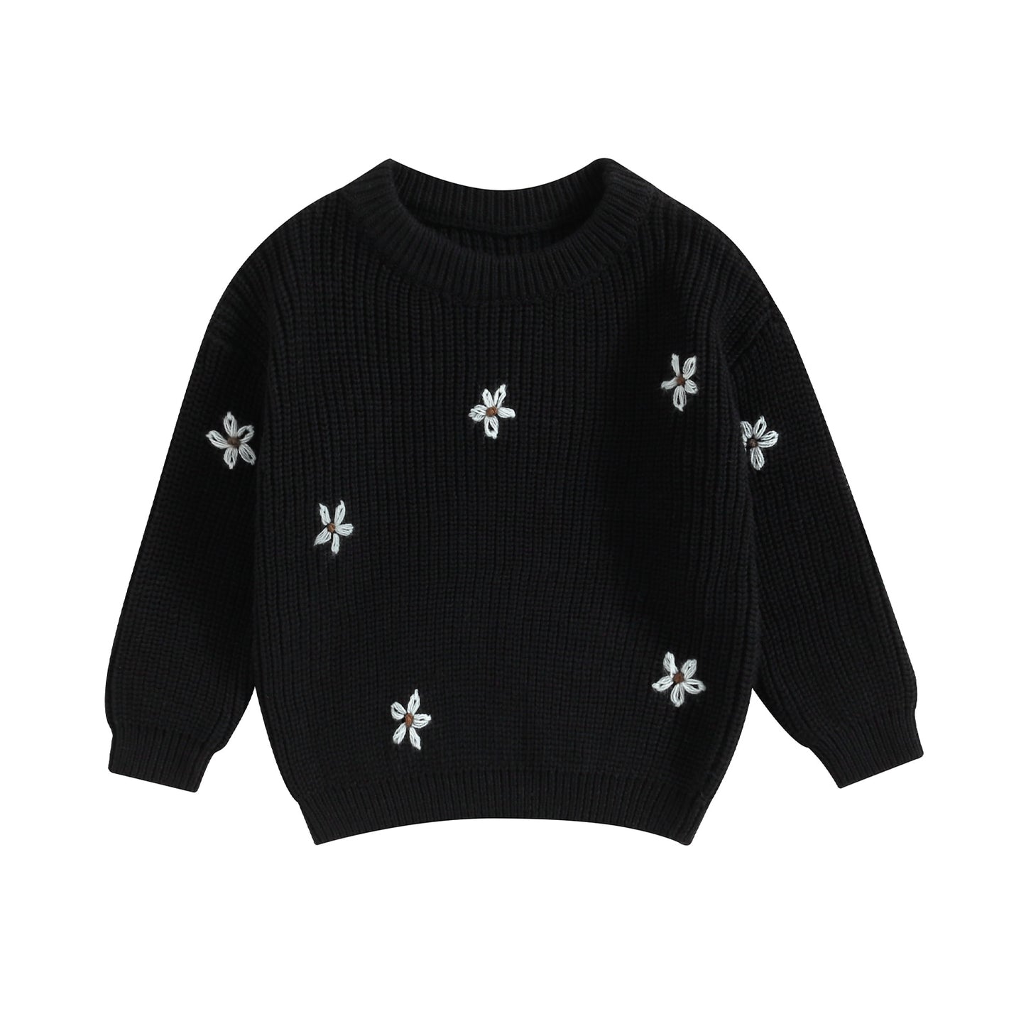 Long Sleeve Knitted Jumper with Flower Pattern