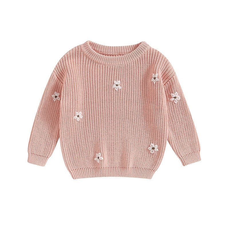 Long Sleeve Knitted Jumper with Flower Pattern