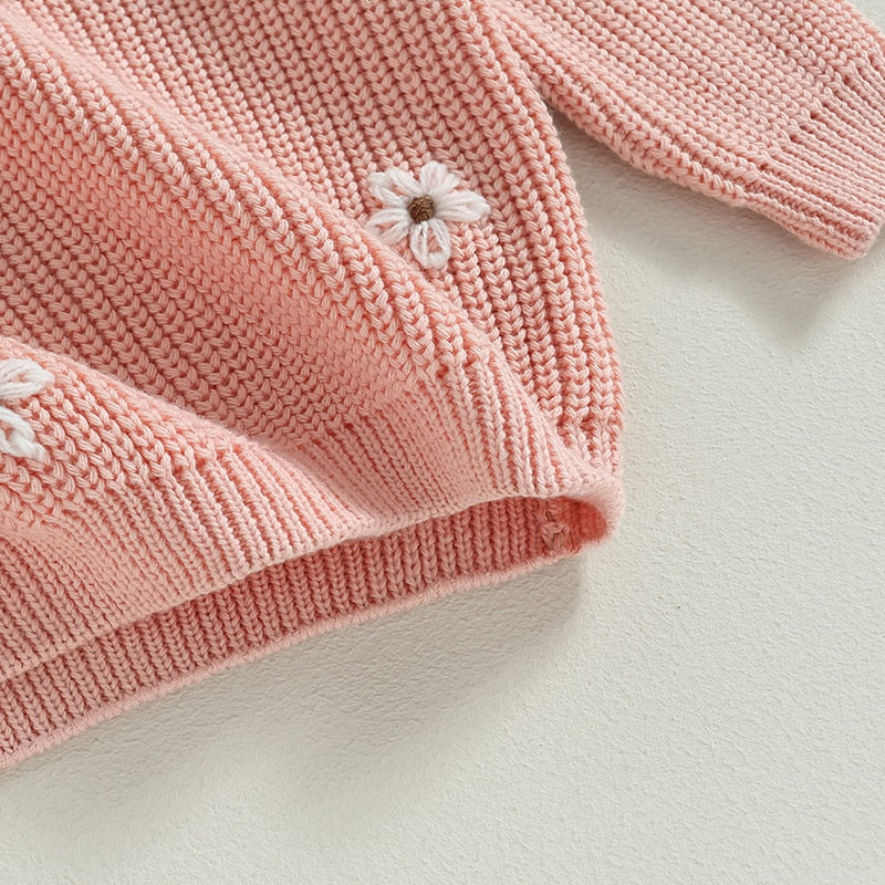 Long Sleeve Knitted Jumper with Flower Pattern