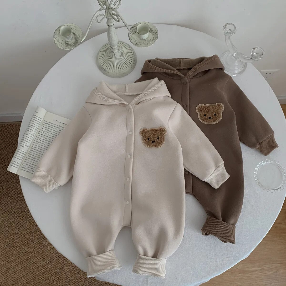 Bear logo hooded babygrow