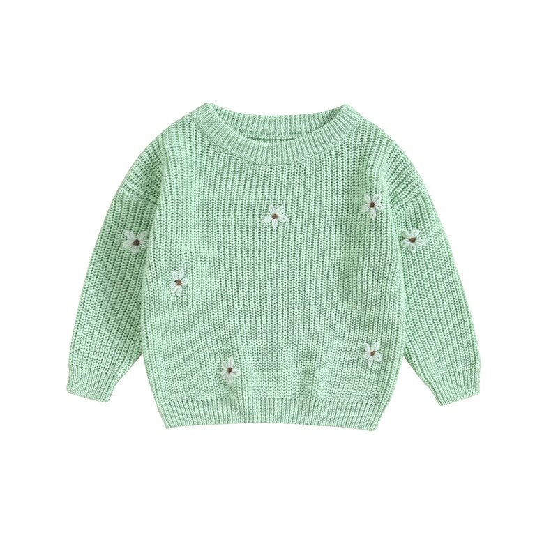 Long Sleeve Knitted Jumper with Flower Pattern