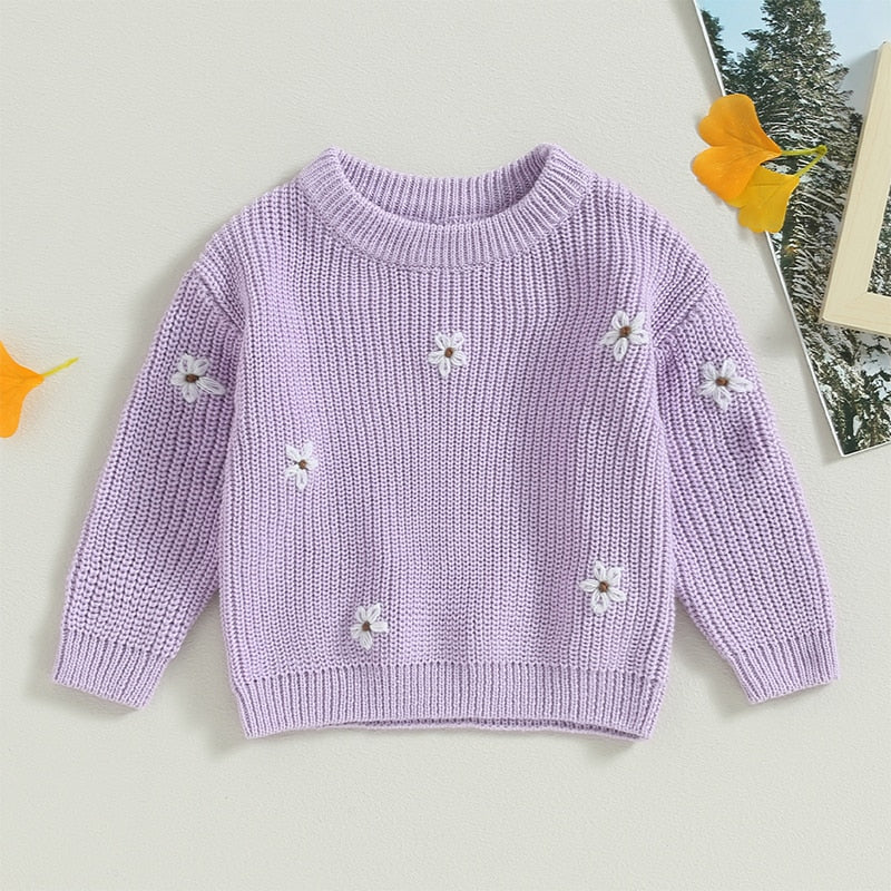 Long Sleeve Knitted Jumper with Flower Pattern