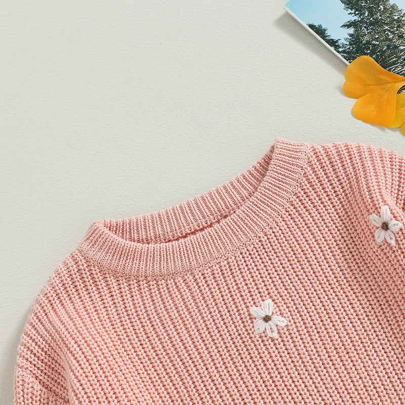 Long Sleeve Knitted Jumper with Flower Pattern