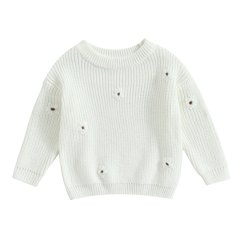 Long Sleeve Knitted Jumper with Flower Pattern