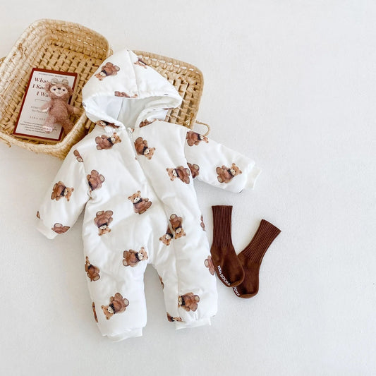 Thick Bear Print Cotton Snowsuit