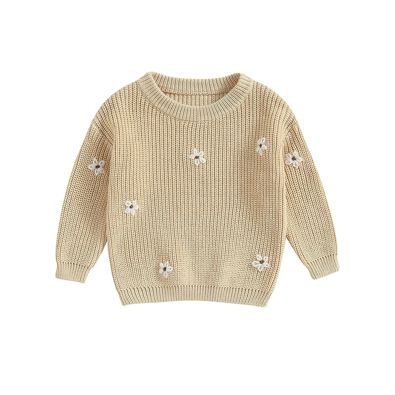 Long Sleeve Knitted Jumper with Flower Pattern