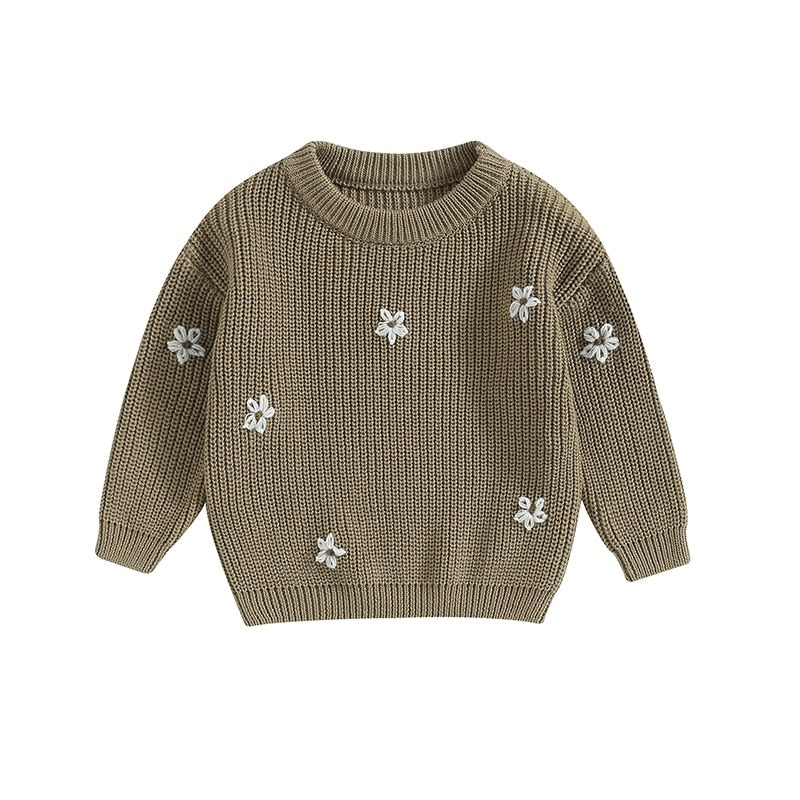 Long Sleeve Knitted Jumper with Flower Pattern