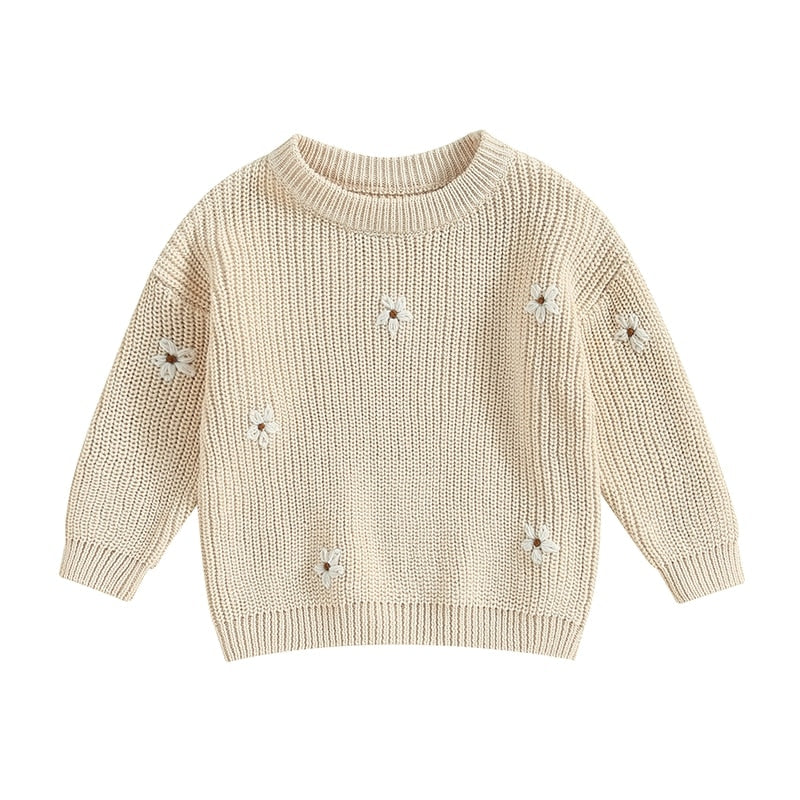 Long Sleeve Knitted Jumper with Flower Pattern