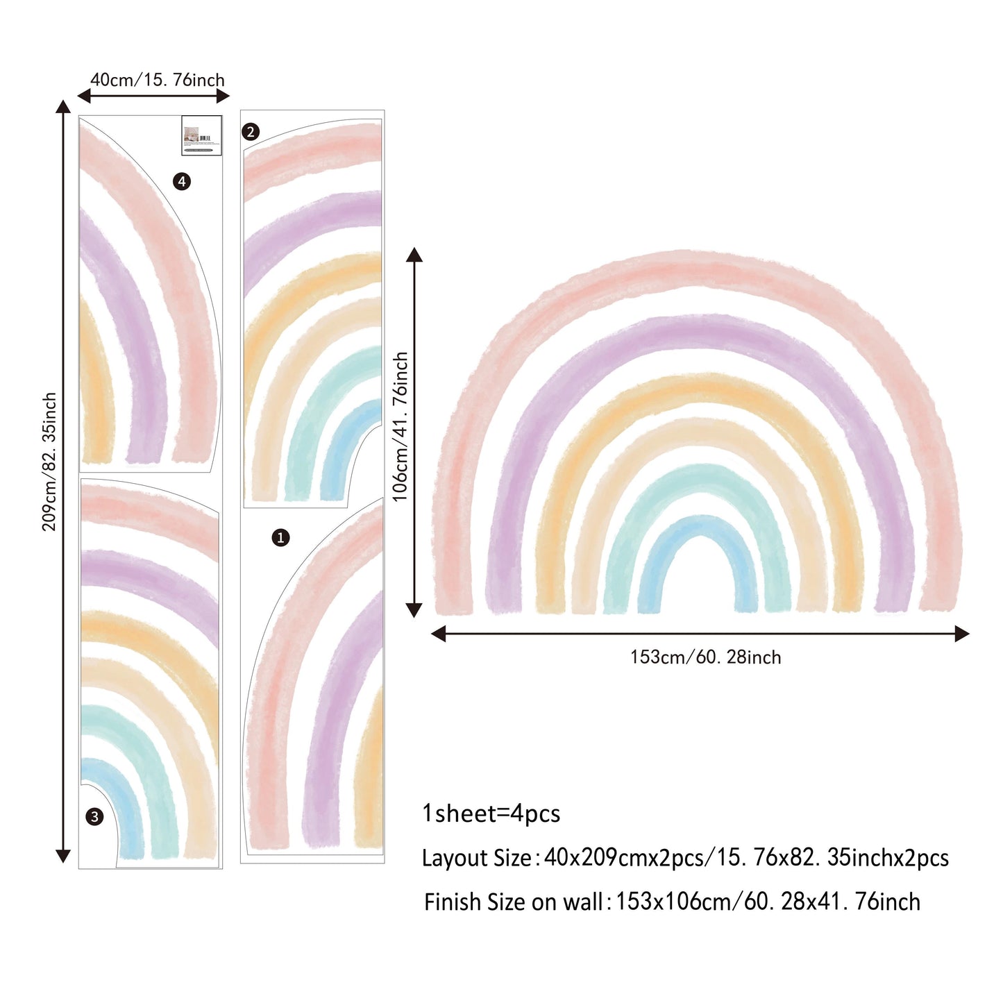 Funlife® Watercolour Rainbow Wall Sticker Wallpaper