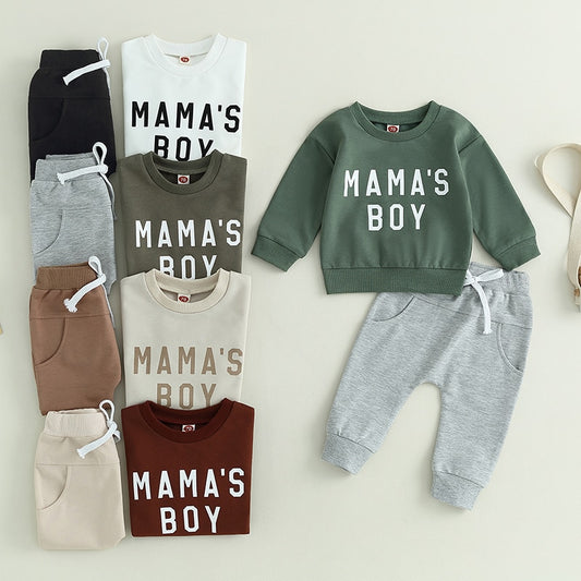 Mama's Boy 2Pcs Casual Pants Sets Long Sleeve Top & Drawstring Pants