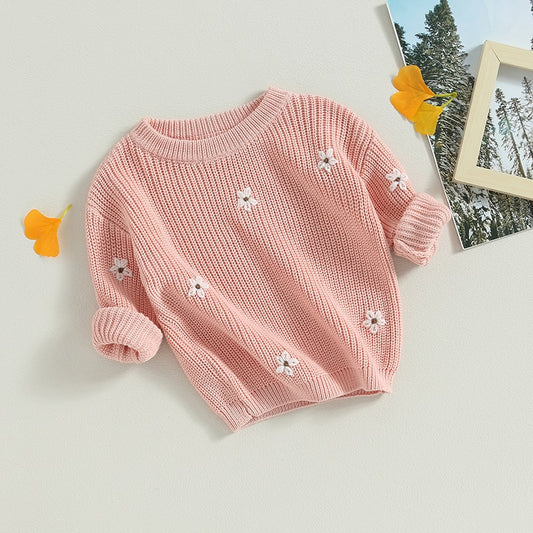 Long Sleeve Knitted Jumper with Flower Pattern